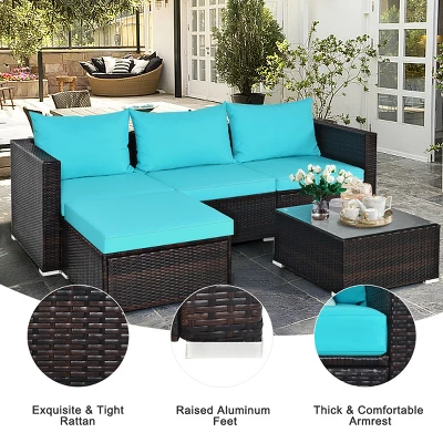 Costway 5PCS Patio Furniture Set Sectional Conversation Sofa Set W/ Coffee Table Blue 6 Costway 5PCS Patio Furniture Set Sectional Conversation Sofa Set W/ Coffee Table Blue - Image 6