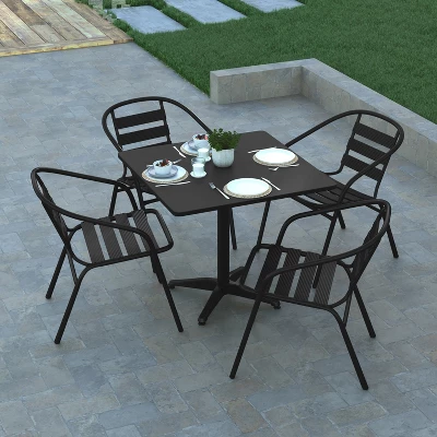 Emma And Oliver 31.5'' Square Aluminum Indoor-Outdoor Table Set With 4 Slat Back Chairs 4 Emma And Oliver 31.5'' Square Aluminum Indoor-Outdoor Table Set With 4 Slat Back Chairs - Image 4