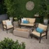 Kalo 5pc Wicker Chat Set With Fire Table - Brown/Tan/Light Gray - Christopher Knight Home