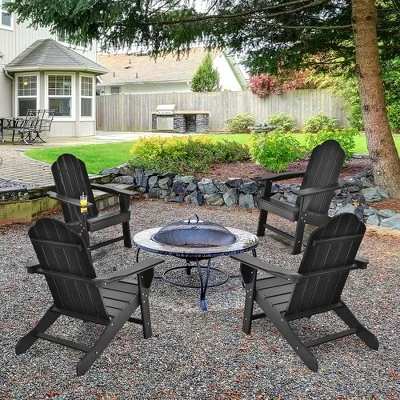 Costway 2PCS Patio Adirondack Chair Weather Resistant Garden Deck W/Cup Holder WhiteBlackGreyTurquoise 2 Costway 2PCS Patio Adirondack Chair Weather Resistant Garden Deck W/Cup Holder WhiteBlackGreyTurquoise - Image 2