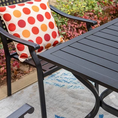 5pc Outdoor Dining Set With Metal Slat Square Table With 1.57" Umbrella Hole - Captiva Designs 1 5pc Outdoor Dining Set With Metal Slat Square Table With 1.57" Umbrella Hole - Captiva Designs