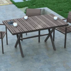 Emma And Oliver 59" X 35.5" Outdoor X-Frame Dining Table With Faux Teak Poly Slat Top And Metal Frame -Sunnydaze Decor Store GUEST 3bd6b246 5a3c 4c78 9204 88fb10cc9fd6