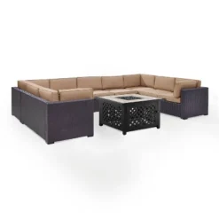 Biscayne 6pc Outdoor Wicker Sectional Set With Fire Table - Mocha - Crosley -Sunnydaze Decor Store GUEST 3e37213e 033e 4198 8a81 e41586029ae1