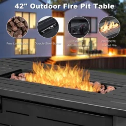 Tangkula 9 PCS Rattan Dinning Set Wicker Sofa W/Propane Gas Fire Pit 60,000 Btu Heater -Sunnydaze Decor Store GUEST 3fc21363 167b 44b8 b86a 2eb3c8262646