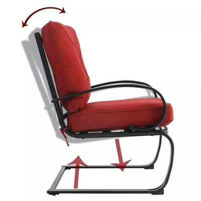 5pc Patio Dining Set With Square Faux Wood Table With Umbrella Hole & 4 Metal Spring Motion Chairs - Red - Captiva Designs 6 5pc Patio Dining Set With Square Faux Wood Table With Umbrella Hole & 4 Metal Spring Motion Chairs - Red - Captiva Designs - Image 6