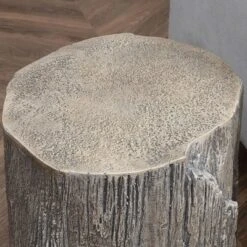 HOMCOM Tree Stump Stool, Decorative Side Table With Round Tabletop, Concrete End Table With Wood Grain Finish, For Indoors And Outdoors, Grey -Sunnydaze Decor Store GUEST 405aad52 ef23 4825 96f9 77acf44fac8e