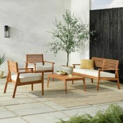 New Products 11 Saracina Home 4pc Mid-Century Modern Slatted Acacia Outdoor Patio Conversation Furniture Set