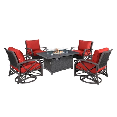 Kinger Home Novi 5-Piece Rattan Wicker Propane Fire Pit Set With An Aluminum Frame 14 Kinger Home Novi 5-Piece Rattan Wicker Propane Fire Pit Set With An Aluminum Frame - Image 14