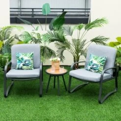 Costway 3pcs Patio Bistro Conversation Set DPC Tabletop Metal Cushioned Chairs Outdoor -Sunnydaze Decor Store GUEST 43739d01 7550 437e 8962 0318ec5bee68