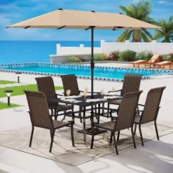 Rattan/Steel Patio Dining Arm Chairs - Captiva Designs -Sunnydaze Decor Store GUEST 43bb86c9 c704 430d 95a0 875533f3b306