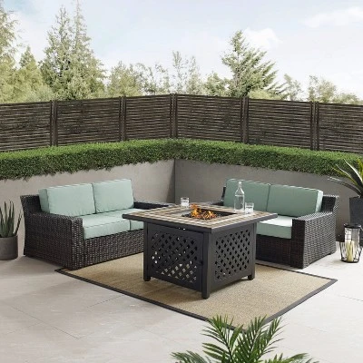 Beaufort 3 Pc Outdoor Wicker Conversation Set - 2 Loveseats With Fire Table - Mist/Brown - Crosley 3 Beaufort 3 Pc Outdoor Wicker Conversation Set - 2 Loveseats With Fire Table - Mist/Brown - Crosley - Image 3