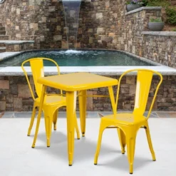 Flash Furniture Commercial Grade 23.75" Square Metal Indoor-Outdoor Table Set With 2 Stack Chairs