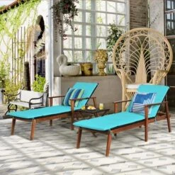 Costway 3PCS Patio Rattan Lounge Chair Folding Table Set Chaise Wood Cushioned WhiteTurquoise 13 Costway 3PCS Patio Rattan Lounge Chair Folding Table Set Chaise Wood Cushioned WhiteTurquoise -Sunnydaze Decor Store GUEST 448b5af0 8676 4e88 9c19 c63e2bb50251