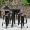 Flash Furniture Commercial Grade 24" Round Metal Indoor-Outdoor Bar Table Set With 4 Square Seat Backless Stools