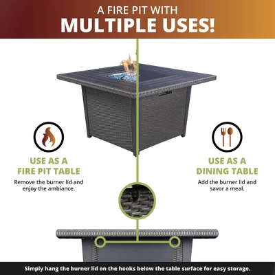 Kinger Home Ethan 5-Piece Rattan Wicker Propane Fire Pit Set With An Aluminum Frame 4 Kinger Home Ethan 5-Piece Rattan Wicker Propane Fire Pit Set With An Aluminum Frame - Image 4