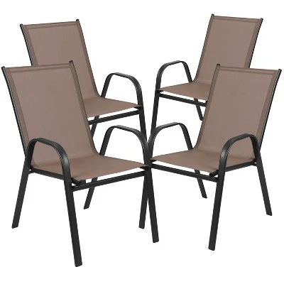 Emma And Oliver Five Piece Patio Dining Set - Square Table With Powder Coated Frame And Tempered Glass Top & 4 Flex Comfort Stack Chairs 8 Emma And Oliver Five Piece Patio Dining Set - Square Table With Powder Coated Frame And Tempered Glass Top & 4 Flex Comfort Stack Chairs - Image 8