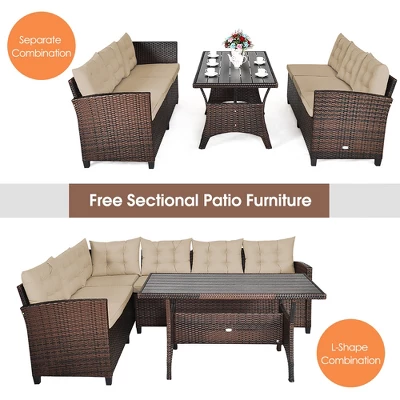 Costway 3PCS Rattan Dining Set Patio Furniture 6 Seats Sofa Cushioned 5 Costway 3PCS Rattan Dining Set Patio Furniture 6 Seats Sofa Cushioned - Image 5