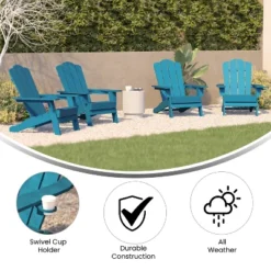 Emma And Oliver Set Of 4 Adirondack Chairs With Cup Holders, Weather Resistant HDPE Adirondack Chairs -Sunnydaze Decor Store GUEST 46c86a7c bd5b 4497 b893 5298ac245c62