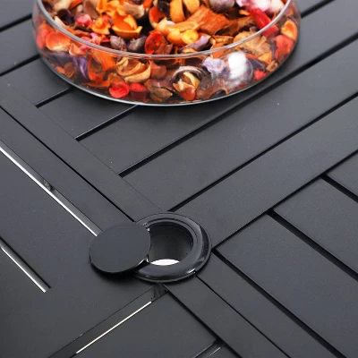 5pc Outdoor Dining Set With Metal Slat Round Table With Umbrella Hole - Captiva Designs 4 5pc Outdoor Dining Set With Metal Slat Round Table With Umbrella Hole - Captiva Designs - Image 4