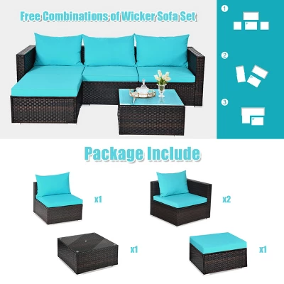 Costway 5PCS Patio Furniture Set Sectional Conversation Sofa Set W/ Coffee Table Blue 4 Costway 5PCS Patio Furniture Set Sectional Conversation Sofa Set W/ Coffee Table Blue - Image 4