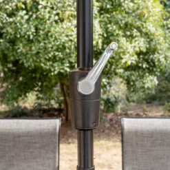 8pc Outdoor Dining Set With Metal Slat Top Table With Umbrella Hole & Swivel Chairs - Gray/Beige - Captiva Designs -Sunnydaze Decor Store GUEST 49b31c66 6b43 4e92 bbc3 f7dab8029e4a