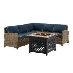Bradenton 4pc Outdoor Wicker Sectional Set With Fire Table - Crosley -Sunnydaze Decor Store GUEST 4a395d3a 16cc 44c3 9db2 581bf8455927