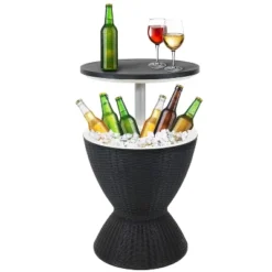 Sunnydaze Decor Sunnydaze Rattan Design Patio Bar Cooler Table With Height-Adjustable Tabletop - Phantom Gray -Sunnydaze Decor Store GUEST 4a525f7e 6681 421f 902d 8c3883ecb5f5