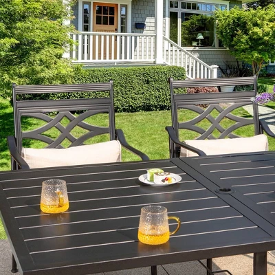 7pc Outdoor Dining Set With Chairs With Seat & Back Cushions & Metal Table With Umbrella Hole 4 7pc Outdoor Dining Set With Chairs With Seat & Back Cushions & Metal Table With Umbrella Hole - Image 4