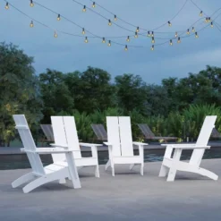 Merrick Lane Set Of 4 Modern All-Weather Poly Resin Wood Adirondack Chairs