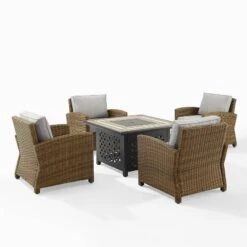 Bradenton 5pc Outdoor Wicker Arm Chair & Fire Table Set - Crosley -Sunnydaze Decor Store GUEST 4b4d74dd 0973 412c 9e78 4eaa590e58ac