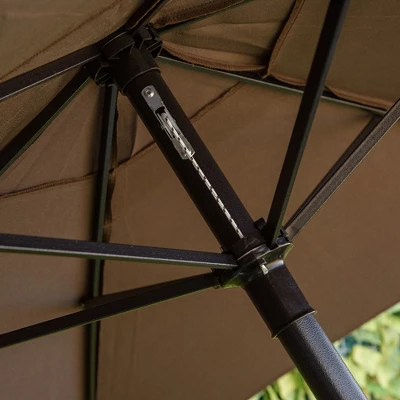 Outsunny 4 Piece Patio Bar Set For 2 With 6' Adjustable Tilt Umbrella, Outdoor Bistro Set With Folding Chairs & Glass Round Dining Table 5 Outsunny 4 Piece Patio Bar Set For 2 With 6' Adjustable Tilt Umbrella, Outdoor Bistro Set With Folding Chairs & Glass Round Dining Table - Image 5