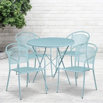 Emma And Oliver Commercial Grade 30" Round Metal Folding Patio Table Set W/ 4 Round Back Chairs 1 Emma And Oliver Commercial Grade 30" Round Metal Folding Patio Table Set W/ 4 Round Back Chairs
