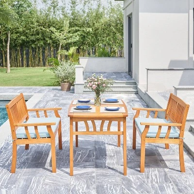 Kapalua 3pc Honey Nautical Wooden Patio Dining Set With 2 Benches - Vifah 2 Kapalua 3pc Honey Nautical Wooden Patio Dining Set With 2 Benches - Vifah - Image 2