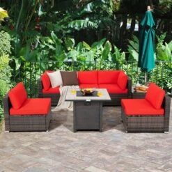 Costway 7PCS Patio Rattan Furniture Set 30'' Fire Pit Table Cover Cushion Sofa Off WhiteBlackNavyRedTurquoise 23 Costway 7PCS Patio Rattan Furniture Set 30'' Fire Pit Table Cover Cushion Sofa Off WhiteBlackNavyRedTurquoise -Sunnydaze Decor Store GUEST 4cb6b74e 7a94 4fa9 afc8 3ca611bb71cd