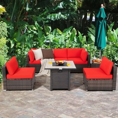 Costway 7PCS Patio Rattan Furniture Set 30'' Fire Pit Table Cover Cushion Sofa Off WhiteBlackNavyRedTurquoise 11 Costway 7PCS Patio Rattan Furniture Set 30'' Fire Pit Table Cover Cushion Sofa Off WhiteBlackNavyRedTurquoise - Image 11
