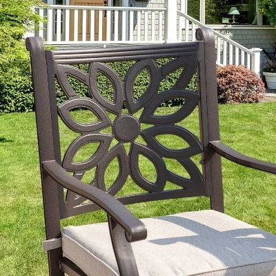 Captiva Designs 3pc Cast Aluminum Outdoor Patio Dining Set With Bar Stools Brown 2 Captiva Designs 3pc Cast Aluminum Outdoor Patio Dining Set With Bar Stools Brown - Image 2