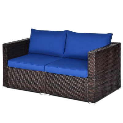 Costway 4PCS Patio Rattan Corner Sofa Sectional Furniture Set Navy Cushion 3 Costway 4PCS Patio Rattan Corner Sofa Sectional Furniture Set Navy Cushion - Image 3