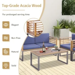 Costway 4pcs Patio Acacia Wood Chair Table Loveseat Cushioned Furniture Set Outdoor Navy -Sunnydaze Decor Store GUEST 4d866942 ff10 4b4e b0f1 1e052dc6e198