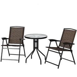 Costway 3PC Bistro Patio Garden Furniture Set 2 Folding Chairs Glass Table Top Steel -Sunnydaze Decor Store GUEST 4e70f836 9183 4be5 9224 09fb9916759b