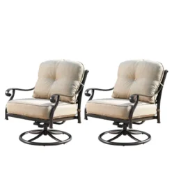 5pc Outdoor Dining Set With 44" Round Fire Table, 4 Deep Seating Swivel Rocking Chairs & Table Fabric Covers - Tan/Copper - Oakland Living 23 5pc Outdoor Dining Set With 44" Round Fire Table, 4 Deep Seating Swivel Rocking Chairs & Table Fabric Covers - Tan/Copper - Oakland Living -Sunnydaze Decor Store GUEST 4ead8e26 39f7 424a ad5c 8be87a8ca392