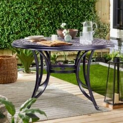 48" Round Aluminum Casting Patio Dining Table With Umbrella Hole - Black - WELLFOR 10 48" Round Aluminum Casting Patio Dining Table With Umbrella Hole - Black - WELLFOR -Sunnydaze Decor Store GUEST 4f14b02f b42c 44c0 af76 5732fe6df3ae