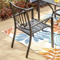 Captiva Designs 5pc Steel Outdoor Patio Dining Set With Patterned Arm Chairs & Square Table With Umbrella Hole Black -Sunnydaze Decor Store GUEST 4faeec89 1046 42fd 91f4 a6217fecbe32