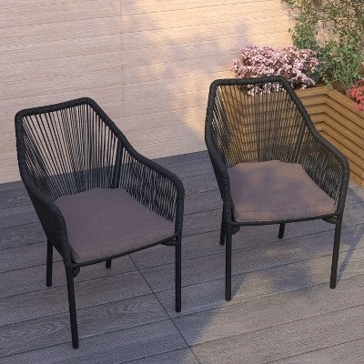 Merrick Lane Outdoor Furniture Sets 2 Piece All-Weather Woven Patio Chairs With Cushions 9 Merrick Lane Outdoor Furniture Sets 2 Piece All-Weather Woven Patio Chairs With Cushions - Image 9