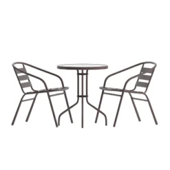 Emma And Oliver 23.75'' Round Glass Top Metal Table With 2 Aluminum Slat Stack Chairs 25 Emma And Oliver 23.75'' Round Glass Top Metal Table With 2 Aluminum Slat Stack Chairs -Sunnydaze Decor Store GUEST 4ffc0ba1 fe30 434c b960 40dd16a3324d
