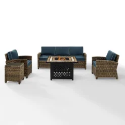 Bradenton 5pc Outdoor Wicker Conversation Set With Fire Table - Crosley -Sunnydaze Decor Store GUEST 50344318 1841 4d7a b103 7adaa8e0403d