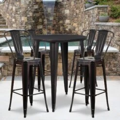 Flash Furniture Commercial Grade 30" Round Metal Indoor-Outdoor Bar Table Set With 4 Cafe Stools