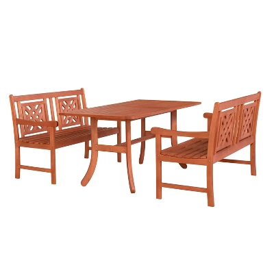 Vifah 3pc Malibu Eucalyptus Outdoor Patio Dining Set With 48" Benches Tan 1 Vifah 3pc Malibu Eucalyptus Outdoor Patio Dining Set With 48" Benches Tan