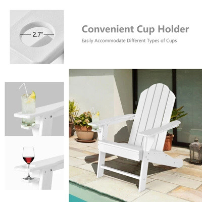 Tangkula Patio 3PCS Adirondack Chair Side Table Set Outdoor Chair Set With End Table Weather Resistant Cup Holder For Backyard Garden White 3 Tangkula Patio 3PCS Adirondack Chair Side Table Set Outdoor Chair Set With End Table Weather Resistant Cup Holder For Backyard Garden White - Image 3