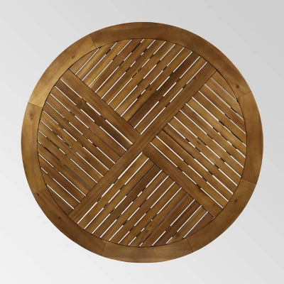 Wells 5 Pc Acacia Wood Round Dining Set Teak Finish - Christopher Knight Home 4 Wells 5 Pc Acacia Wood Round Dining Set Teak Finish - Christopher Knight Home - Image 4