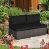 Tangkula 2PCS Patio Sectional Armless Sofas Outdoor Rattan Furniture Set W/ Cushions Black